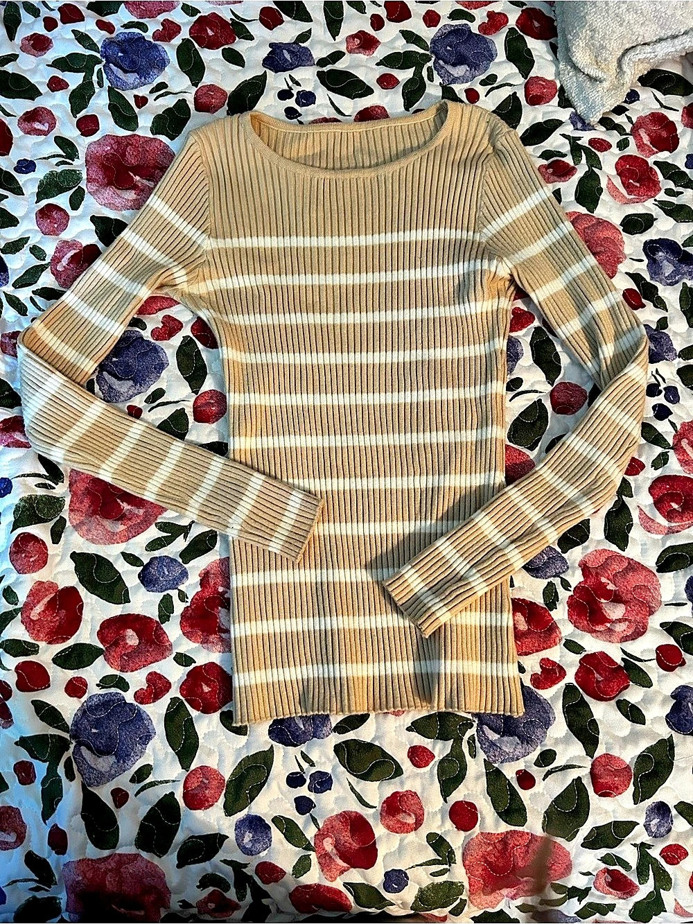 Striped Crew Neck Sweater in Brown & White Like New